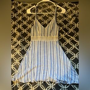 Blue and white striped flowy mini dress